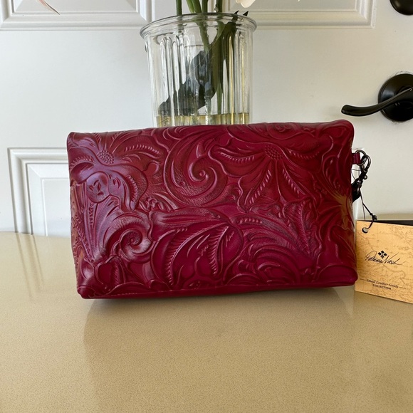 Patricia Nash Valerie Tooled Leather Fold-Over Wristlet- Magenta - Picture 2 of 12